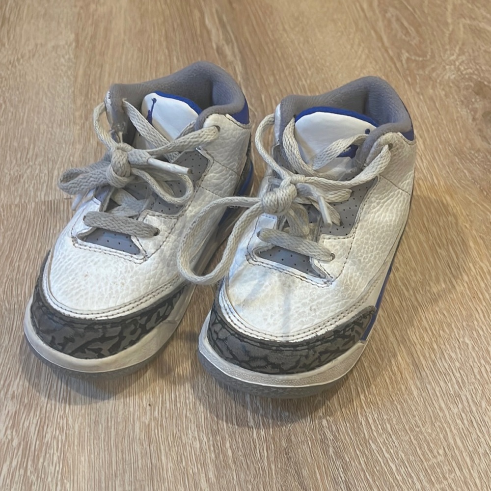 Jordan 3 Retro White and Blue High Top Sneakers